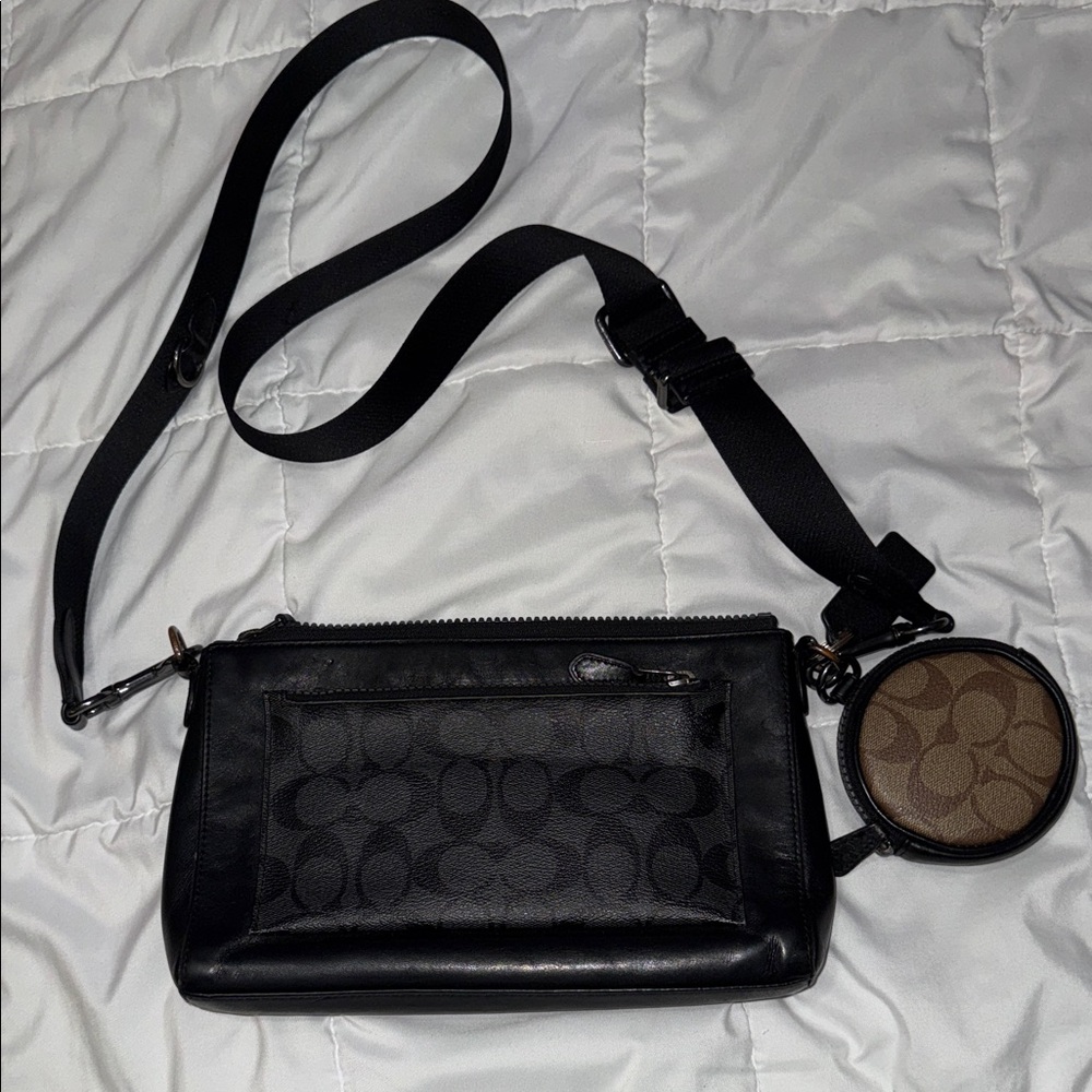 COACH Black Signature Crossbody Zip